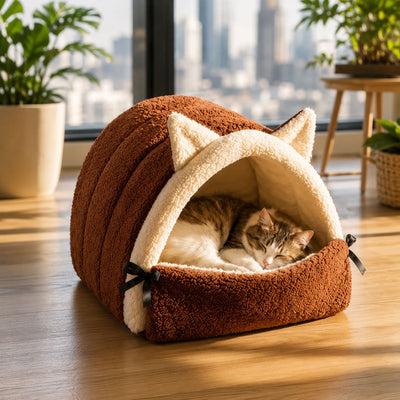 Kulaklı Model Kedi Evi 40x55x30 cm – Kahverengi