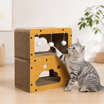 Ahşap Kenarlı Kedi Tırmalama Oyun Kutusu – Yıldız detaylı
