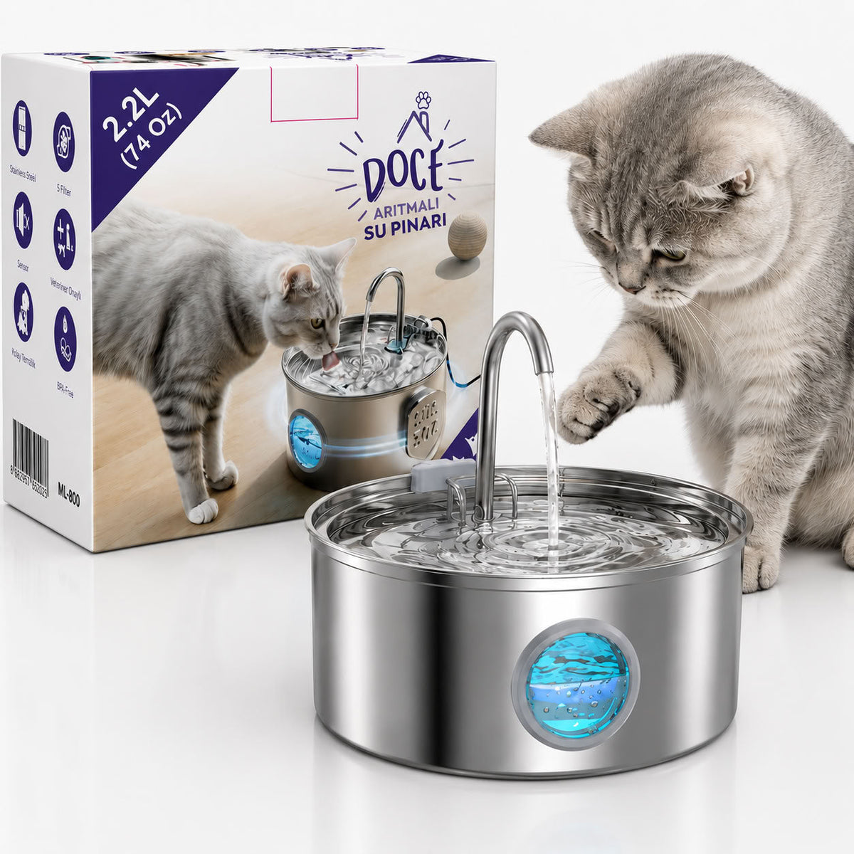 DOCE Çelik Arıtmalı Su Pınarı 2,2L (74 OZ)