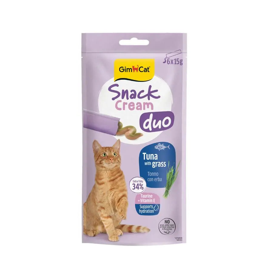 GimCat Snack Cream Duo Ton Balıklı & Kedi Otlu Kedi Ödülü 6x15G paket görseli