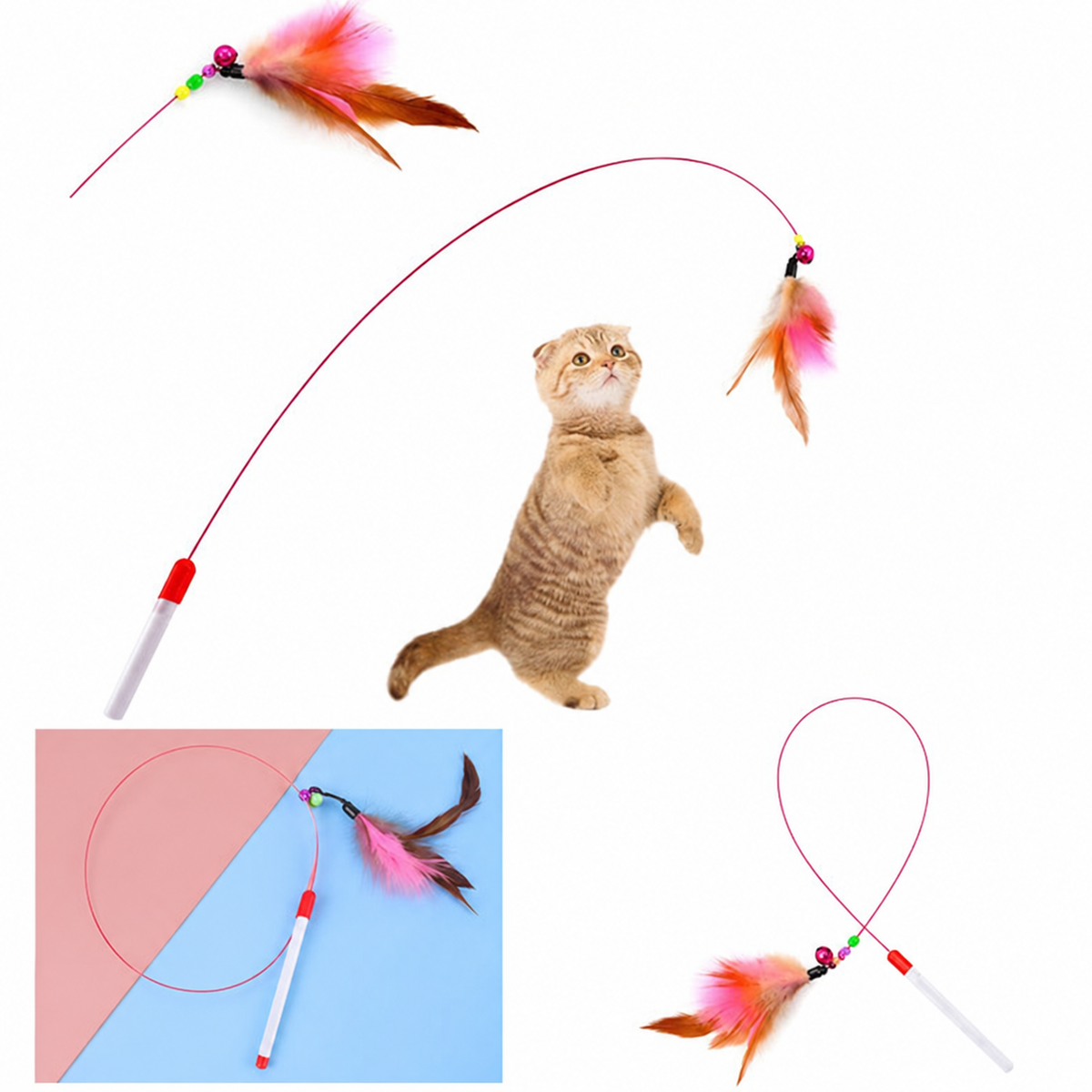 90 cm Metal Telli ve Tüylü İnteraktif Kedi Oltası