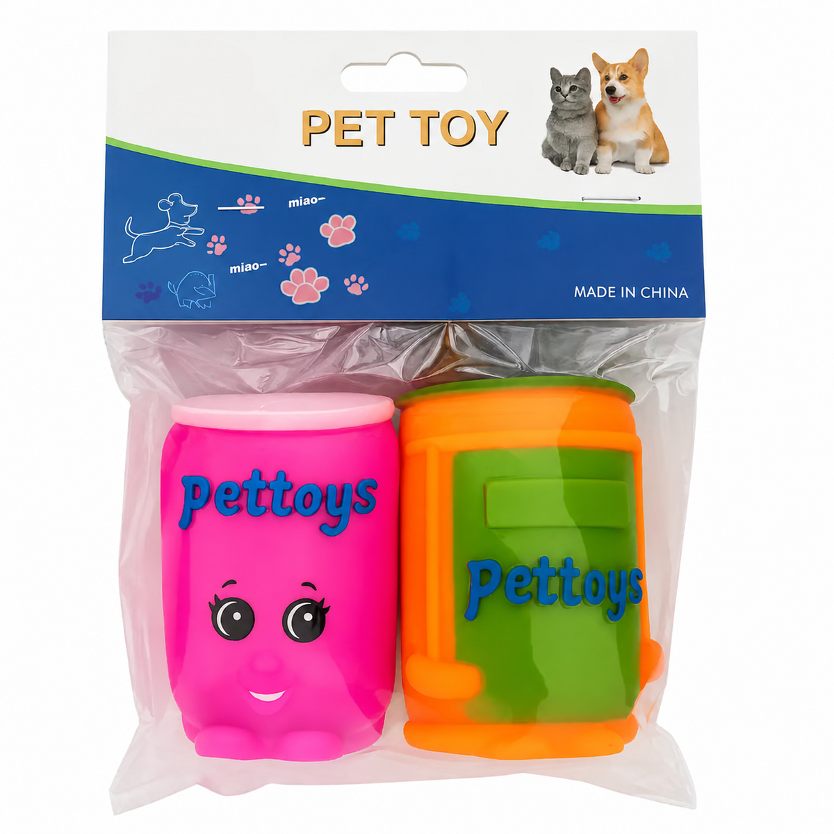 İkili paket içecek tasarımlı sesli kedi köpek oyuncağı, 7 cm